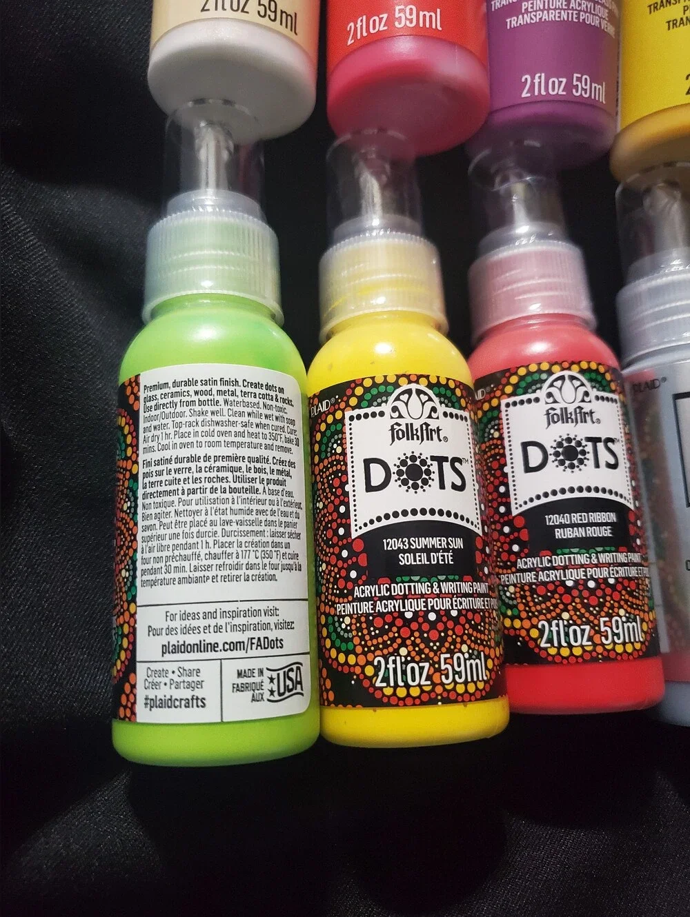 10 New  Folk Art Glass Paint Murano Transparent Metallic &dots Paint 2fl Oz Each